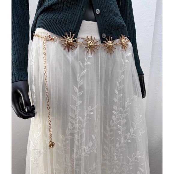 Metrowear white embroidered tulle midi skirt floral mesh overlay L - Picture 3 of 8